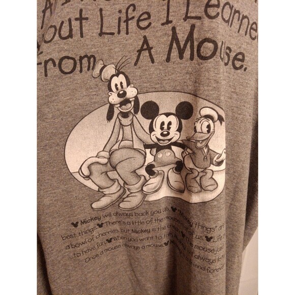 VTG MICKEY, INC "ALL I NEED TO KNOW ABOUT LIFE..." HEATHER GRAY T-SHIRT 2XL - Picture 2 of 5